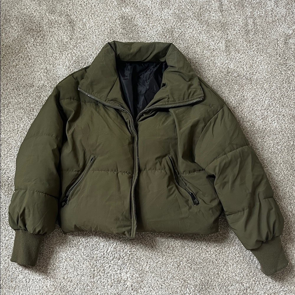 Olive Green Women's Puffer Jacket